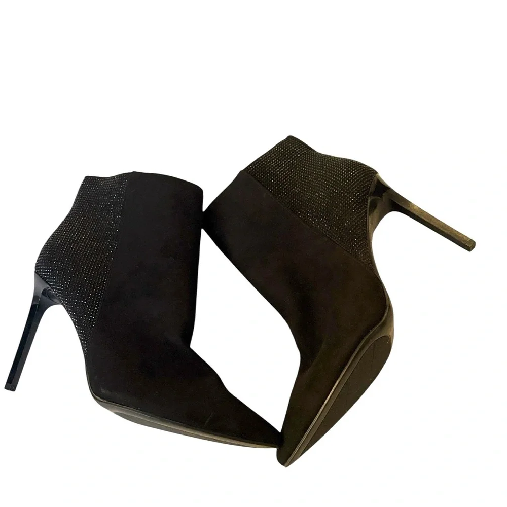 Nine West black faux suede and rhinestone ankle boots/booties, size 9.5
